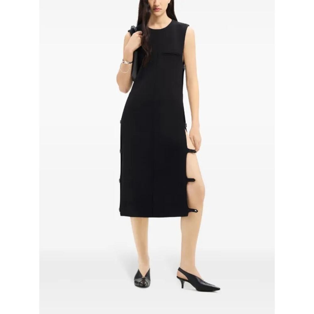 Courrèges Black Multi-Strap Sleeveless Midi Dress Size 34 Cutout Wool Designer